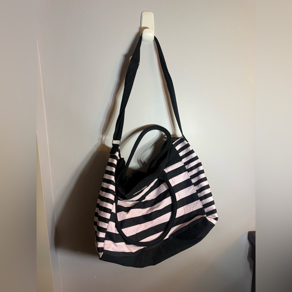 Victoria’s Secret Black & Pink Stripe Weekender Tote Bag - Picture 3 of 5
